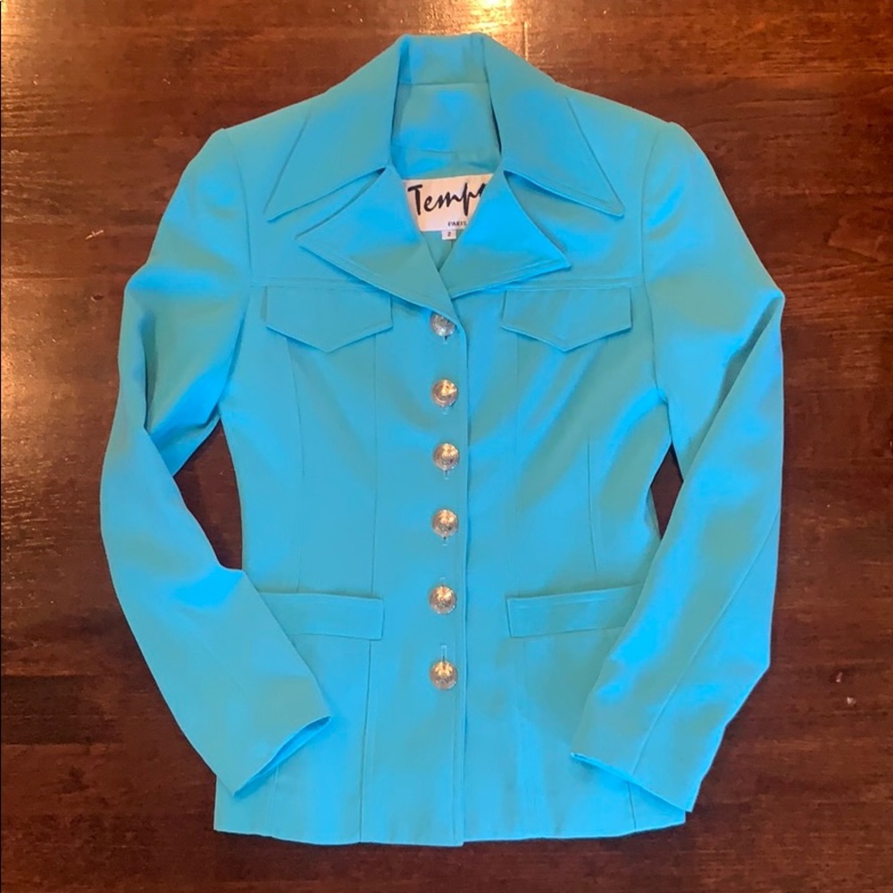 Tempo aqua jacket with silver buttons, size 2